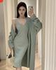Traje suave de otoño e invierno 2024 para mujer, cárdigan largo de punto, vestido de tirantes de punto de otoño, conjunto de dos piezas