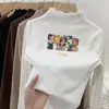 Camiseta de terciopelo con volantes y manga larga para niña, nueva para primavera, otoño e invierno, cuello medio alto, top cepillado, camiseta base dulce para bebé