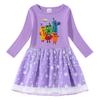 Vestido Transfronterizo Nuevo para Niñas Primavera y Otoño Algodón Estampado Caricatura Estrellas y Luna Malla Manga Larga Vestido de Princesa