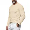 Ropa de hombre transfronteriza, camiseta básica de manga larga con cuello redondo para primavera y otoño, camiseta básica versátil de color liso ajustada, top casual para hombre