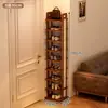 Un zapatero pequeño y estrecho para entradas, un estante de almacenamiento de varias capas para el hogar, un organizador de zapatos de bambú simple y que ahorra espacio