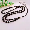 Collar de Cuerda con Cuentas Redondas de Ágata Imitación Obsidiana, Mantra de Seis Caracteres, Accesorio de Cuerda, Colgante de Jade, Cuerda para Colgar, Cadena Larga para Suéter