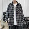 Camisa a cuadros de manga larga estilo americano para hombre, primavera y otoño, corte holgado, estilo coreano, moderna, casual, retro, prenda exterior, tejido cepillado, venta al por mayor
