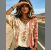 Camisa informal de estilo casual para mujer impresa en 3D, camiseta de punto cruzada para mujer, holgada, cuello en V, tres botones, manga media, jersey