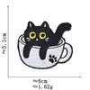 Parches bordados de corazón para parejas, parches bordados de gato en taza de té, parches decorativos, al por mayor, en stock