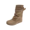Botas de caballero sin mangas con hebilla de cinturón, estilo europeo y americano, para mujer, colección de invierno 2026, punta redonda, tacón bajo, botines, botines cortos de moda para mujeres petite
