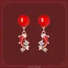 Pendientes Estilo Chino Rojo Año del Caballo Tendencia Nacional Carácter de Fortuna para Mujer, Lindos y Festivos Versátiles Pendientes de Año Nuevo