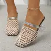 2026 Verão Novo Cruzamento Plus Size Feminino Casual Bico Fechado Malha Vazada Slip-On Salto Alto para Mulheres em Estoque