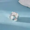 Anel Aberto Europeu e Americano Transfronteiriço Banhado a Ouro Real com Pedra Oval Simples Moda Anel para Dedo Indicador Joia de Mão Versátil de Luxo Leve