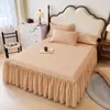 Faldón de cama de algodón puro Clase A, una sola pieza, oculta el borde inferior, nuevo modelo 2025, 100% algodón, cepillado, cubierta de cama engrosada, juego de sábanas estilo faldón de cama