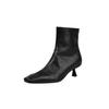 Botas Estilo Coreano Simples y Frescas de Piel de Oveja de Primera Capa Ajustadas Invierno 2025 Ropa de Trabajo Tacón Medio Delgado Punta Cuadrada Pequeña Botines Cortos de Piel Genuina para Mujer