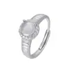 Anillo Redondo de Plata de Ley S925 Incrustado con Jade de Cuarzo Natural Nuevo Chinoiserie Tendencia Nacional Diseño Geométrico Anillo Versátil