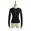 Design Sense Camiseta Interior Multibotones Top 2024 Otoño e Invierno Nueva Camiseta de Manga Larga para Mujer de Color Sólido Adelgazante Slim-fit