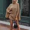 Estilo de rua ins europeu e americano moderno e único, xale suéter de comprimento médio, tricô tipo capa morcego gola alta, comércio exterior