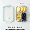 Caixa de almoço de vidro compartimentada, recipiente transparente de alta borossilicato para armazenamento de alimentos, aquecimento em micro-ondas, refrigeração em geladeira, caixa de armazenamento de almoço