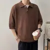 Camisa Polo Tricotada Masculina para Verão, Fina Solta com Lapela de Manga Curta Estilo Coreano Tendência Jovem Top Cortado