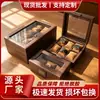 Caja de Almacenamiento para Relojes de Madera de Nogal Vintage con Múltiples Ranuras para Hombres con Techo Transparente Caja de Exhibición de Relojes de Doble Capa Venta al por Mayor desde el Fabricante