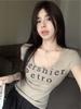 Camiseta de Manga Corta Estilo Americano con Estampado de Chica Sexy para Mujer Verano Hombro Cuello U Nicho Diseño Sensación Ajustada Ajustada Top Básico