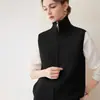 Nuevo Chaleco de Cachemir Otoño e Invierno para Mujer Cuello Semi-Alto Cremallera Doble Textura de Punto Sin Mangas Cárdigan Top Suéter