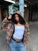 Estación Independiente Estilo Ins Transfronterizo Retro Americano Forro de Cuadros Sudadera Reversible Moda para Hombre y Mujer Sudadera con Capucha