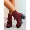 2025 Nuevas Botas de Mujer de Gran Tamaño para Exportación Transfronteriza Punta Redonda Tacón Alto Botines con Cordones Cremallera Trasera Encaje Temu