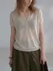Blusa de Linho com Gola Henry da Moda, Camiseta de Lyocell Fina e Leve com Gola Meio Aberta para Mulheres, Camiseta de Verão com Decote V de Manga Curta para o Trabalho