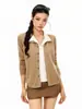 BIGGOL Casaco Cardigan de Lã Suéter Feminino Outono Retro Patchwork Camada Emagrecedor Falso Duas Peças Tricô