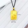 Pingente Quadrado Flor de Lótus Dourada Ping An em Liga de Cobre Dourada Simulada para Mulheres Design de Nicho Corrente de Suéter Wushi Pai Chinesa