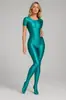 Traje Zentai Brillante Color Espejo Sólido Manga Larga con Pies