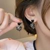 Aretes de Corazón con Strass Negro y Aguja de Plata, Aretes de Corazón Color Melocotón Clásicos, Modernos y Elegantes, Aretes de Lujo Ligero de Alta Gama para Mujer