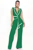 TD2769 Moda Verão Europeia e Americana Cruzada Feminina Nova Elegante Decote V Sem Mangas Slim Fit Macacão Calça Wide Leg