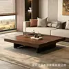 Mesa de centro cuadrada grande de estilo minimalista con diseño de base baja flotante, veta de madera vintage, mesa de té práctica para una atmósfera acogedora en la sala de estar