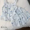 Conjunto de Pijama de Algodão Nuvem para Mulheres com Sutiã Embutido Shorts de Alça Estilo Verão Fino Conjunto de Roupa de Casa da Moda para Mulheres