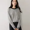 Camiseta básica de rayas para mujer 35 cachemir 2026 otoño e invierno nuevo estilo color block para mujer estilo dulce suéter holgado adelgazante