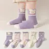 Calcetines para niños primavera otoño e invierno calcetines para mujer niños y niñas calcetines de tubo medio calcetines de algodón peinado sin costuras lindo niñas dibujos animados morado