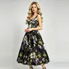 Nuevo vestido retro estampado 2026 para mujer, escote cuadrado, vestido midi entallado de línea A, vestido de vacaciones, venta al por mayor de fábrica