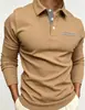 Otoño Americano para Hombre Nuevo Camisa Polo con Cuello de Solapa Transfronteriza Manga Larga Casual Tejido Piqué Transpirable Cómodo Top para Hombre