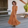 Vestidos Populares Europeus e Americanos Transfronteiriços, Roupas Femininas de Alto Padrão, Vestido Longo de Renda com Botões e Cadarço em V, Vestido Elegante e Sofisticado Estilo Francês