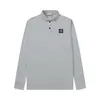 Camisa Polo Bordada com Logo Pequeno Clássico Primavera e Outono Pedra Pedra Cruzada Camiseta Casual de Negócios Solta de Manga Longa para Homens e Mulheres