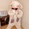 Pijama enterizo lindo y peculiar con temática de rana para otoño e invierno, con un diseño divertido y abstracto de forro polar de coral, unisex, con capucha y apariencia de muñeco