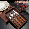 Juego de Cubiertos de Acero Inoxidable Multifuncional para el Hogar Transfronterizo, Juego de Cuatro Piezas con Mango de Madera, Juego de Vajilla Occidental de Grado Alimenticio, Venta al por Mayor Personalizada
