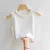 Peça de Roupa Externa de Verão Camisola com Miçangas Feminina Conjunto Sem Mangas com Camisa Básica Tamanho Grande Top que Cobre a Barriga Ins