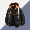 Chamarra de Algodón con Capucha para Hombre, Casual Holgada Versátil Falso Dos Piezas Moda 2025 Joven Estudiante Invierno Cálida Chaqueta Acolchada