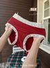 Red Benmingnian Red Roupa íntima feminina plus size confortável respirável cintura média renda sexy calcinhas para meninas