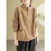 Sudadera cálida de forro polar térmico acanalado de 260 g, cuello semi-alto, abotonada, diseño holgado y versátil con detalles de bolsillo, top de moda