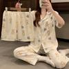 Comercio Exterior Pijama Nuevo de Dibujos Animados para Mujer Primavera y Otoño Manga Corta Pantalones Cortos de Tres Piezas Algodón Nube Estilo Coreano Ins Hogar