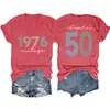 1976 Vintage Capítulo50 Amazon Ebay Sitio Independiente Moda Versátil Camiseta de Manga Corta con Cuello en V para Mujer