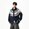 Suéter Abrigo de Punto Fair Isle con Botones de Cuerno en Solapa para Hombre Mujer Invierno Diseño con Sentido Bloque de Color Cárdigan Chaqueta de Punto Engrosada
