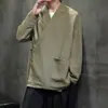 Nueva Chaqueta Cardigan de Estilo Chino para Hombre con Solapa Cruzada y Atado de Cinturón, Algodón Lino Plisado Holgado, Ropa para Ceremonia del Té Zen, Ropa de Abrigo Estilo Chino con Bolsillos