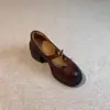 Primer Encuentro con Ji Xiaoge 2026 Versátiles para el Trayecto Diario que Aumentan la Altura Zapatos de Cuero Pequeños Retro para Mujer con Correa Única y Suela Gruesa de Punta Redonda